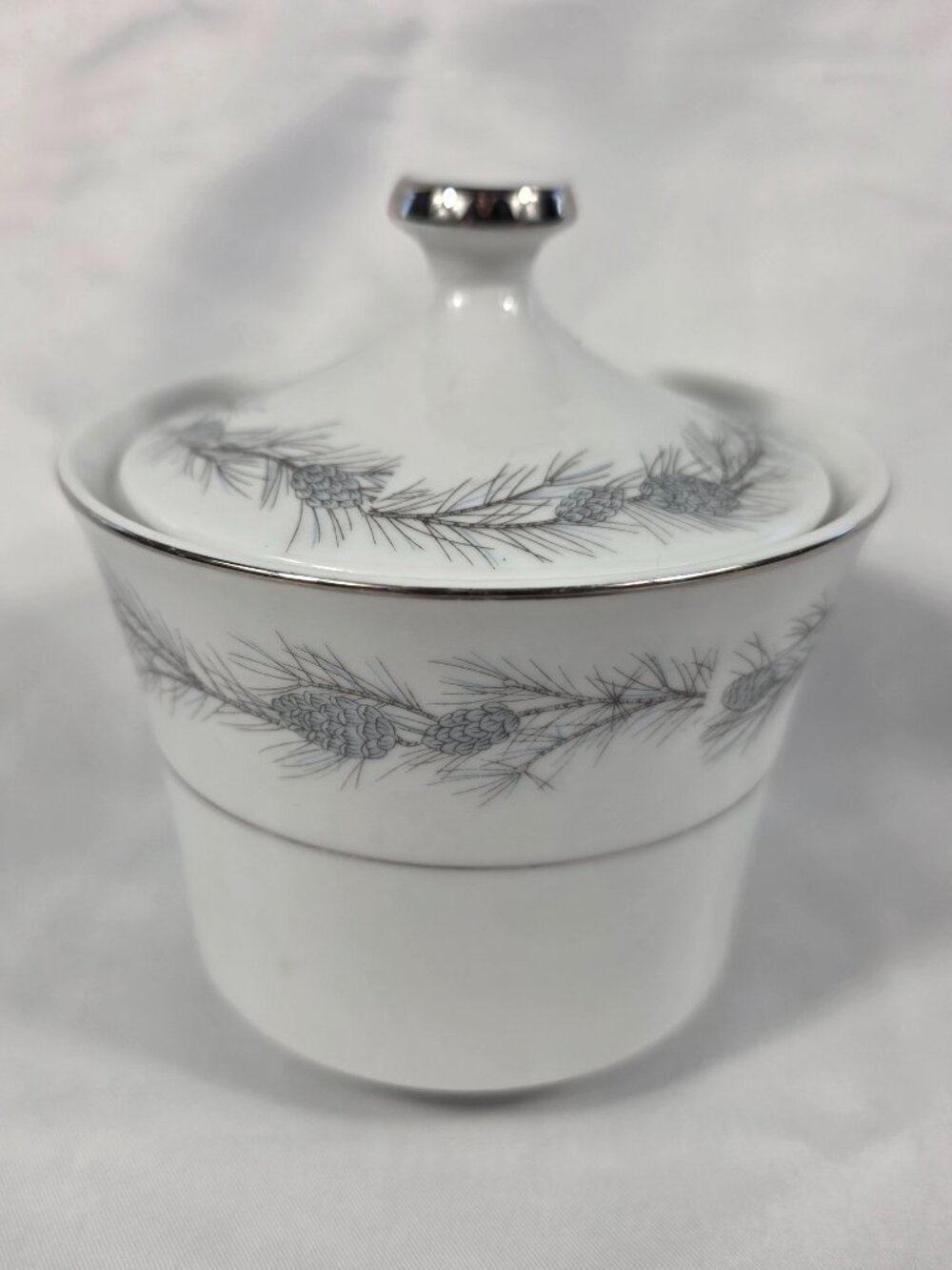 Style House China Duchess Sugar Bowl with Lid White with Blue Pinecones